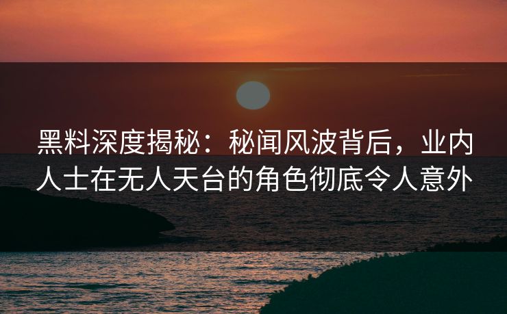 黑料深度揭秘：秘闻风波背后，业内人士在无人天台的角色彻底令人意外